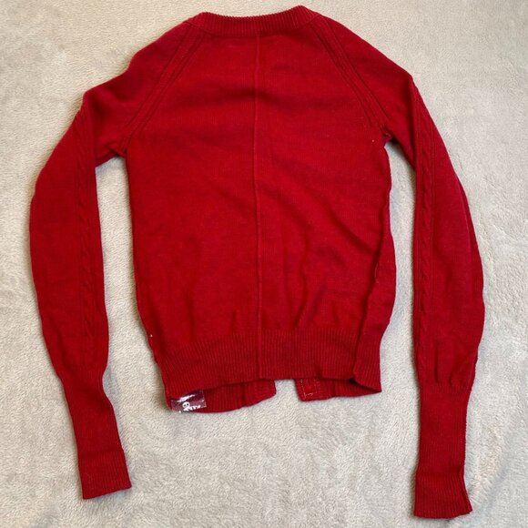 American Eagle Womans Cardigan Sweater S Red Cable Knit Button-Front Cotton - Picture 2 of 13